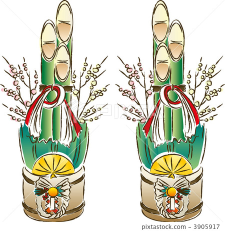 new year's pine decoration, happy new year, illustration 3905917