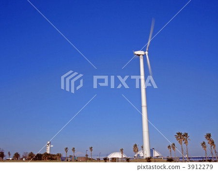 千葉縣富士山的風景·Sodegaura市“海邊公園的風車和富士山” 3912279