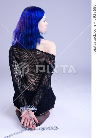 Young girl with blue hair in fetish role 3938680