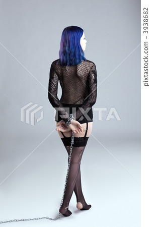 girl walk with chain on hands - fetish games 3938682