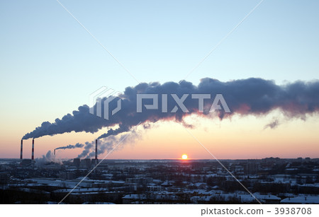 winter industrial sunset with smoke winter industrial sunset with smoke 3938708
