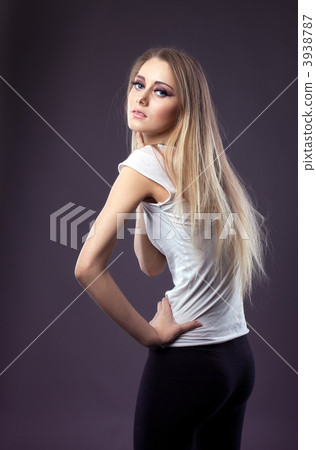 Pretty blond girl in depression look at you 3938787
