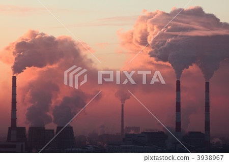 Tube with smoke on winter sunset 3938967