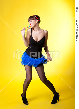 Beauty sexy woman lick lollipop pin-up style 3939018