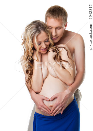 Young man take a belly of nude pregnant wife 3942815
