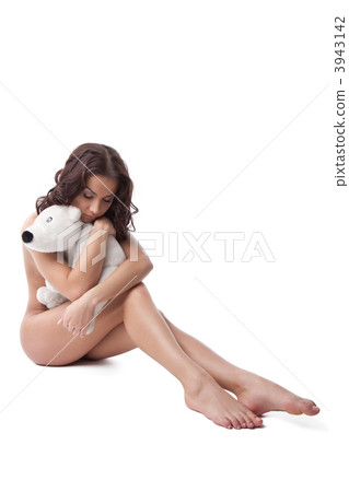 Beauty naked woman sit with plush bear Beauty naked woman sit with plush bear 3943142