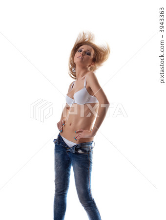 Young girl in white lingerie undress jeans 3943363