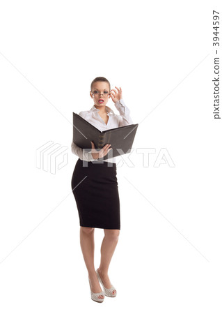 Sexy business woman stand with big ledger book Sexy business woman stand with big ledger book 3944597
