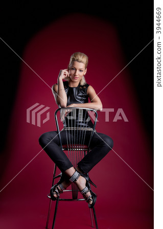 young woman sit bar chair rock leather jacket young woman sit bar chair rock leather jacket 3944669