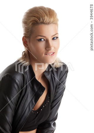 blond young woman portrait in leather jacket blond young woman portrait in leather jacket 3944678