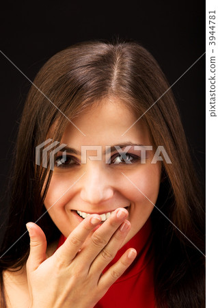 Happy woman smile and close her mouth 3944781