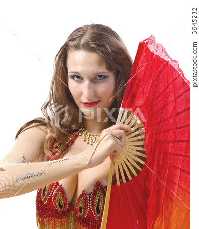 Beauty girl dance with fantail 3945232