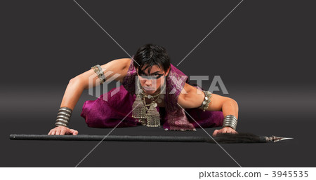 Man with spike - ready for fight ritual scene 3945535