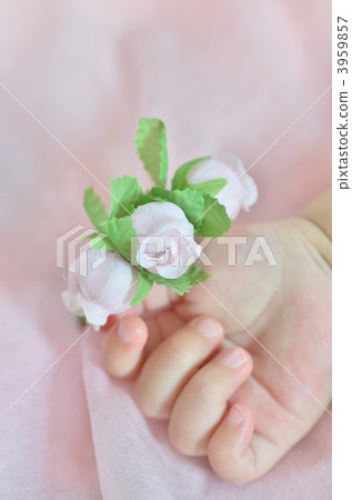 Baby with artificial flowers 3959857