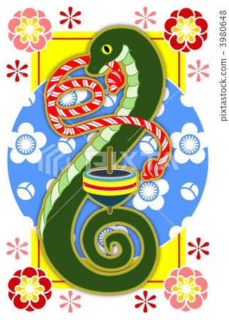 Illustration material for New Year's cards (snake and solo and red and white string) 3980648
