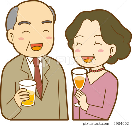 一對老年夫婦喝酒和聊天 3984002