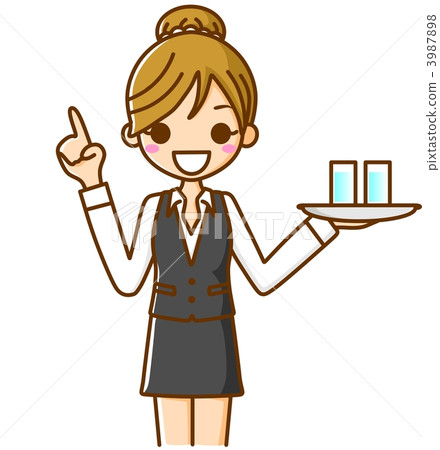 插图素材: 女服务员指点