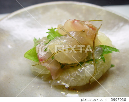 vegetables with japanese dressing, pickled dish, tilefish 3997038