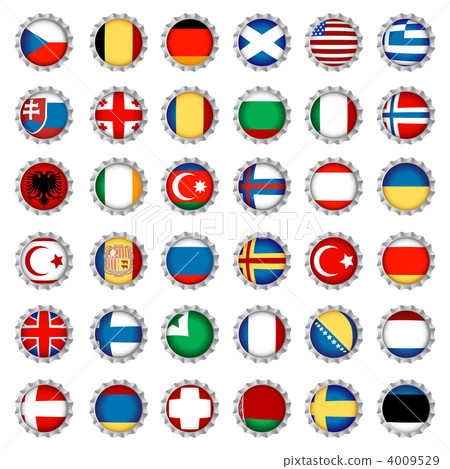 Stylized flags on beer caps 4009529