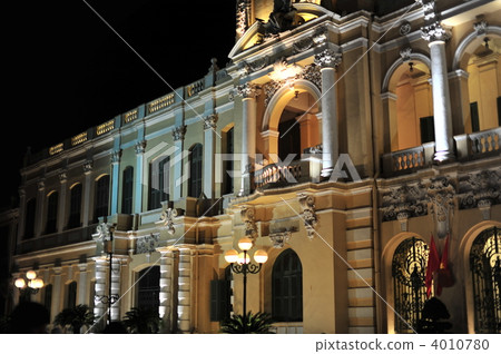 Vietnam, on the eve of Tet, Ho Chi Minh Central People's Committee Government building in the dark Vietnam, on the eve of Tet, Ho Chi Minh Central People's Committee Government building in the dark 4010780