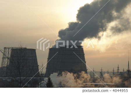 energy station with smoke at winter sunset energy station with smoke at winter sunset 4044955