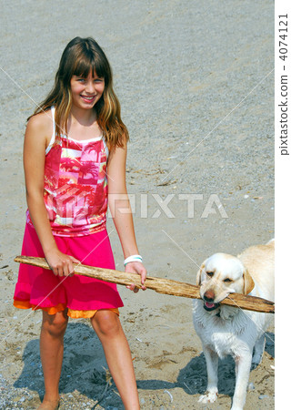 Girl play dog Girl play dog 4074121