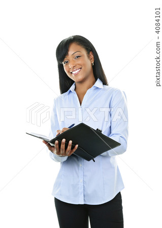 Smiling woman with leather portfolio folder 4084101