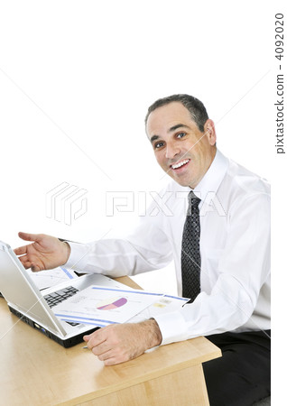 Businessman at his desk on white background Businessman at his desk on white background 4092020
