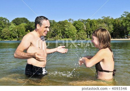 Family splashing in lake Family splashing in lake 4093346