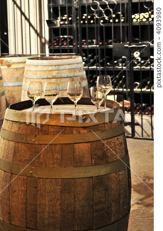 Wine glasses and barrels Wine glasses and barrels 4093980