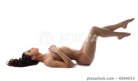 Beautiful Young nude woman lay on white Isolated 4094053