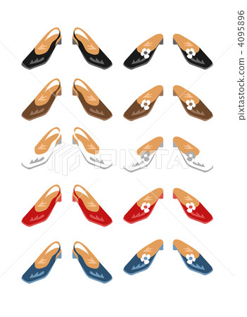 Various shoes, different colors, mules and sandals, low heels 4095896