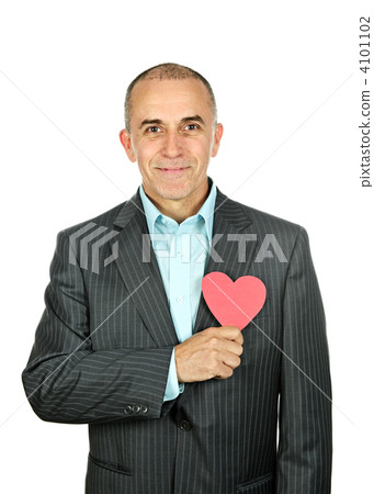 Man with paper heart on white background 4101102