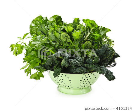 Dark green leafy vegetables in colander 4101354