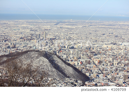 Sapporo city far view from Mt. Moiwa (Ishikari Bay) 4109709