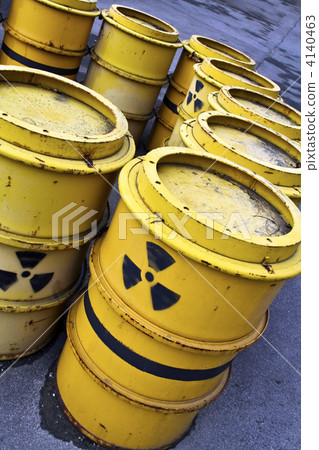 radioactive warning symbol on yellow tuns of toxic waste 4140463