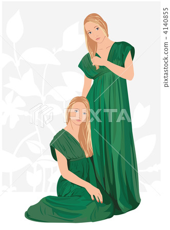 Twin girls: sitting near sister vector Twin girls: sitting near sister vector 4140855