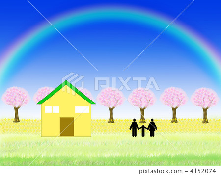 Cherry blossom family family rainbow illustration 4152074