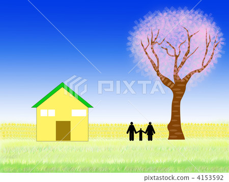 櫻桃樹，房子和家庭例證 4153592