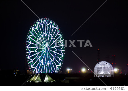 Ferris Wheel For Diamonds And Flowers Night Stock Photo