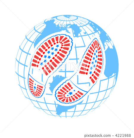 illustration of pair of foot prints around globe illustration of pair of foot prints around globe 4221988