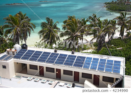 building with a solar panel on the Isla Contoy, Mexico 4234990