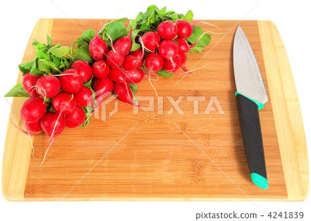 radishes and knife on wooden board 4241839