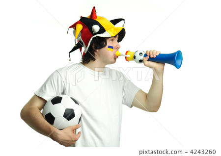 Football fan with ball and trumpet 4243260