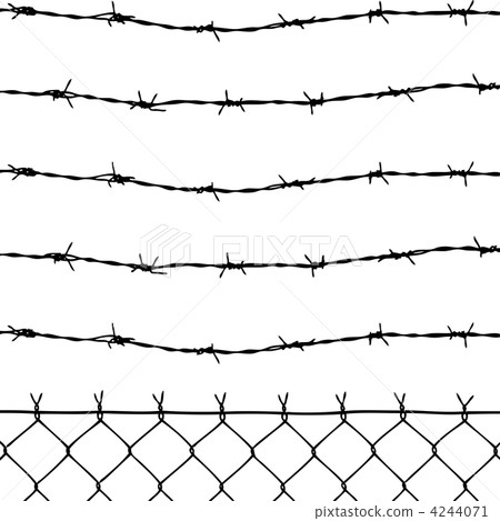 wired fence with five barbed wires on white  4244071