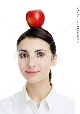 Red apple on head. Red apple on head. 4247378