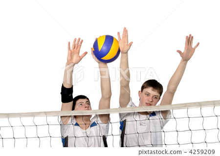 Volleyball players with the ball on a white Volleyball players with the ball on a white 4259209