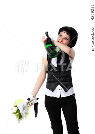 Bride drinking from a bottle of champagne Bride drinking from a bottle of champagne 4259221
