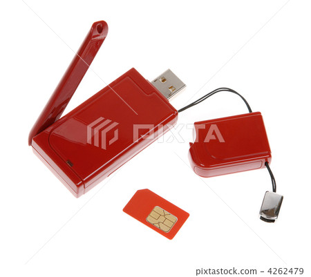 Red modem with USB cable on the white background Red modem with USB cable on the white background 4262479