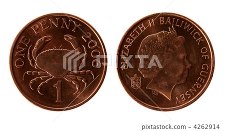 Old Guernsey 1 Penny coins on the white background (2006 year) Old Guernsey 1 Penny coins on the white background (2006 year) 4262914